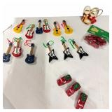 (12) Miniature Red Trucks & (12) Wooden Guitar