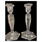 Pair Etched Crystal Candle Holders