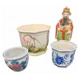 (3) Planters & Oriental Figure