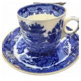 RARE (4) BROSELEY FLOW BLUE CUPS & SAUCERS