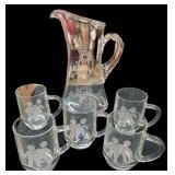 Etched Crystal Pitcher & Mugs
