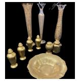 (3) Gold Vases (3) Sets Gold S & P, Gold Nappy