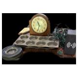 GE TIRE ASHTRAY, INGRAGAM CLOCK. Lights, Cupcaje