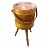 Wood Sugar Bucket Sewing Basket on Tripod