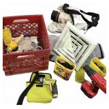 Milk Crate w Drill, Ryobi Tool, Vent Cover