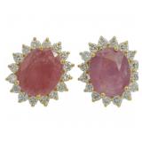 Natural 8.97 ct Ruby & Lab Diamond Earrings