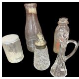 Milk Bottle, Sugar Canister, Cruet & Sugar Shaker