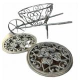 (2) Iron Trivets & Flower Cart