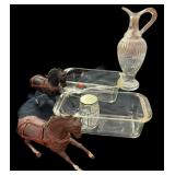 Glass Bread Pans, Horses & Decanter