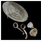 Crystal Divided Relish Tray, (2) Sauce Ladles &