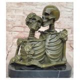 Bronze Sculpture of Skeleton Couple On Marble Base