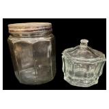 Antique Hoosier 8 Panel Glass Jar & Candy Dish