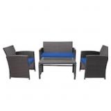 New 4 pc Rattan Patio Set wï¿½ Navy Cushions
