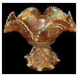 2 pc Marigold Carnival Glass Compote