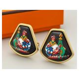 Hermes Enamel Ceramic Motif Clip-on Earrings