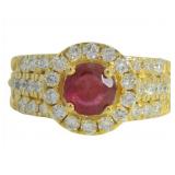 Brilliant 2.14 ct Round Lab Ruby & Diamond Ring