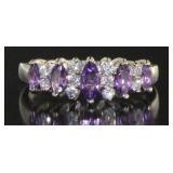 Genuine Amethyst & White Topaz Designer Ring
