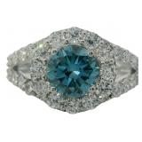 10kt Gold 2.18 ct Round Blue Lab Diamond Ring