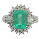 Platinum 2.22 ct Natural Emerald & Diamond Ring