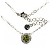 Round Peridot & White Topaz Halo Necklace