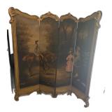 Vintage French Rococo Hand Painted Four- Panel