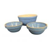 (3) PCS Three Blue Stoneware Mixing Bowls