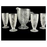 Jeannette Glass Iris Pattern Pitcher & Glasses