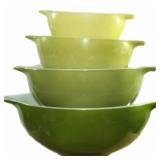 4 pc VERDE PYREX MIXING BOWLS