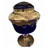 Beautiful Cobalt Blue wï¿½ Gold Overlay Compote