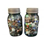 (2) PCS Two Ball Jars Full Of Marbles