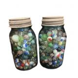 (2) PCS Two Ball Jars Full Of Marbles