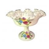 Fenton Hand Painted Glass Pedestal Bowl