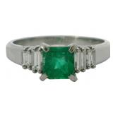 Platinum 1.02 ct Natural Emerald & Diamond Ring