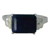 Step Cut 2.81 ct Natural Sapphire & Diamond Ring