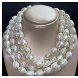 Genuine 50' White Baroque 9 mm Pearl Necklace