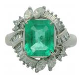 Platinum 2.46 ct Natural Emerald & Diamond Ring