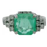 Platinum 2.42 ct Natural Emerald & Diamond Ring