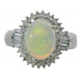 Platinum 1.48 ct Natural Opal & Diamond Ring