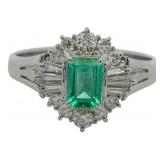 Platinum Natural Emerald & VS Diamond Ring