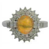 Platinum 1.47 ct Natural Opal & Diamond Ring