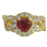 Brilliant 2.12 ct Round Lab Ruby & Diamond Ring