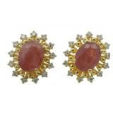 Oval 7.10 ct Natural Ruby & Lab Diamond Earrings