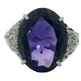 Platinum 5.62 ct Natural Amethyst & Diamond Ring