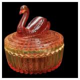 Jeannette Glass Amberina Swan Powder Jar