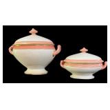 (2) Pink Rimmed Porcelain Vegetable Bowls wï¿½ Lids