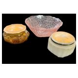 Pink Bowl & 2  Powder Boxes