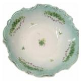Scalloped Edge Green & White Porcelain Bowl