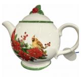 Poinsettia & Birds Teapot