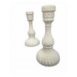Pair Vintage Milk Glass Candlesticks