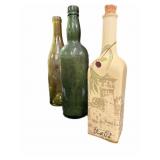 (2) Green Wine Bottles & Olive Oil Decanter